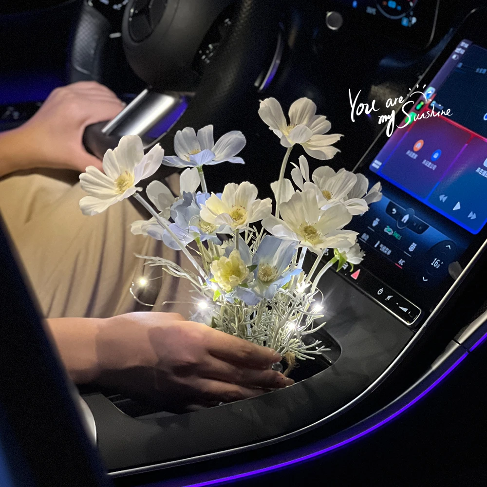 新款汽车摆件花束法式油画焦边玫瑰氛围车内装饰品适用车载水杯架