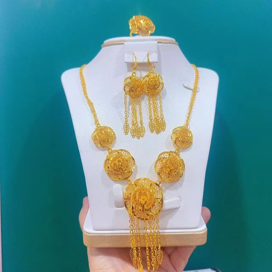 铜合金项链 铜合金时尚气质婚礼佩戴高档三件套项链饰品010181