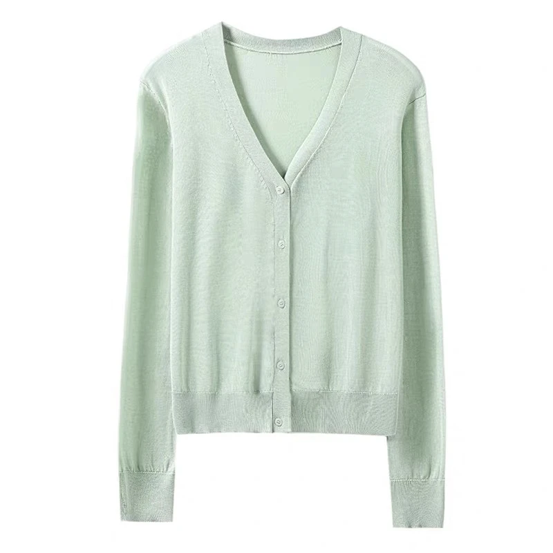 夏季宽松针织天丝新款空调防晒开衫薄款长袖短款外套披肩纯色上衣