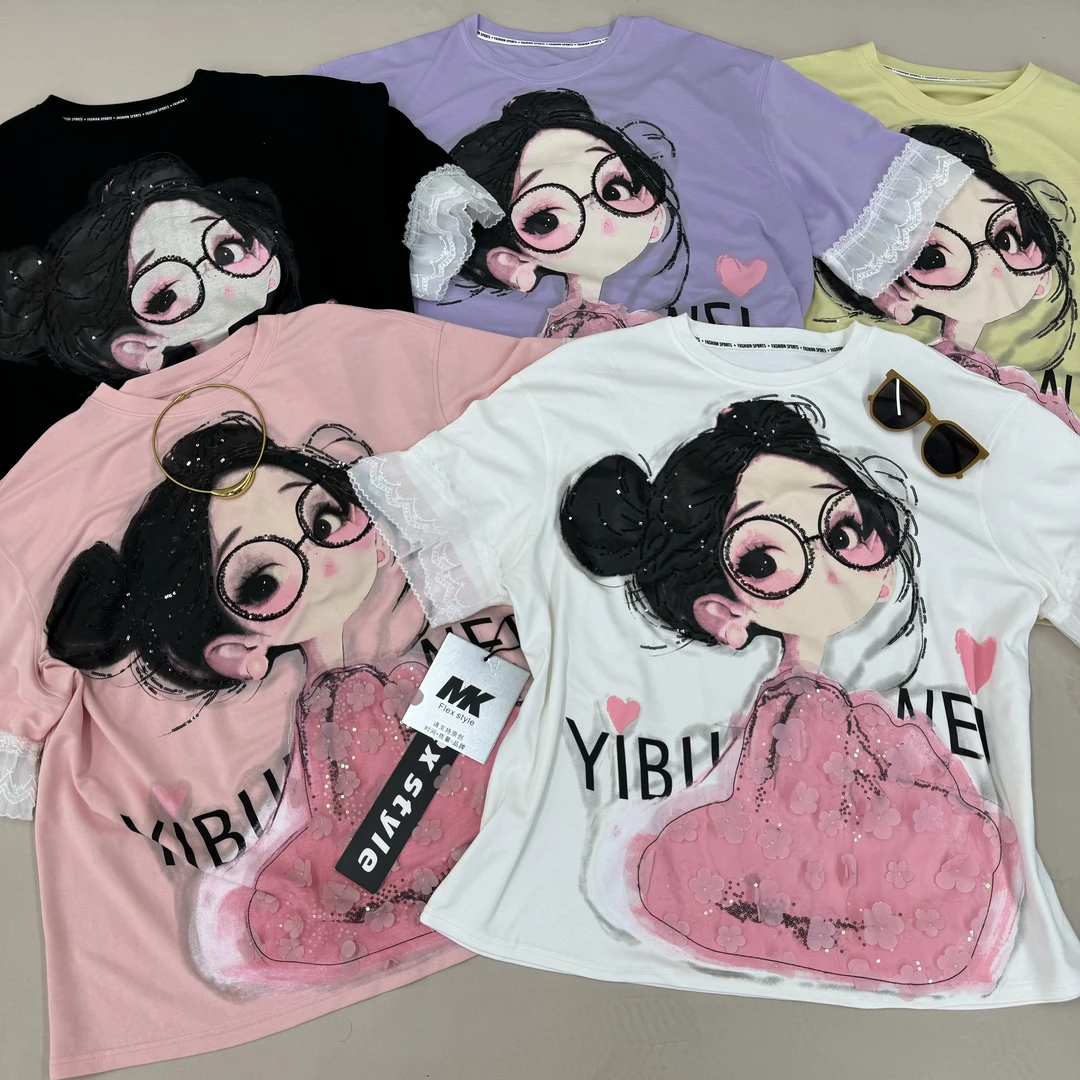 2025夏季新款宽松透气眼睛女孩短袖T恤 132
