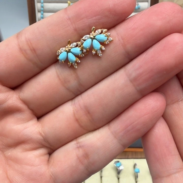 绿松石银S925镶嵌耳饰