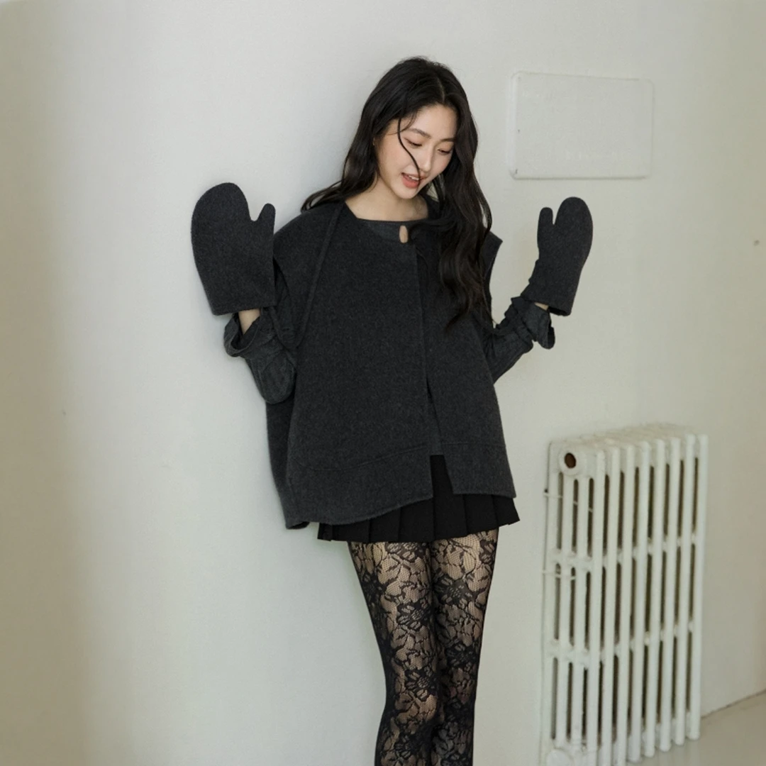 送手套丨小众原创设计毛双面呢马甲休闲羊毛大衣复古短外套9976