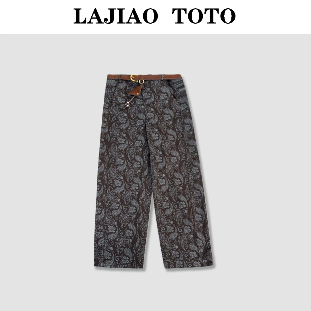 辣椒姐【休闲老花】老钱风舒适感宽松潮流直筒外穿休闲裤#SM6756