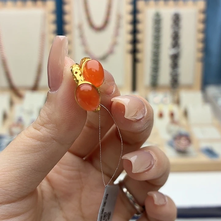 南红玛瑙银S925镶嵌耳饰