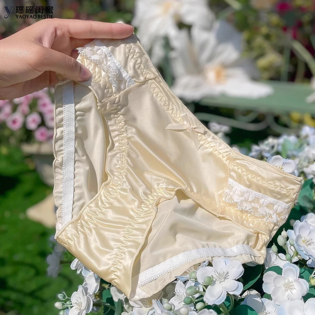 瑶瑶闺蜜原创性感蕾丝边轻奢缎面内裤女法式不夹臀低腰夏季三角裤