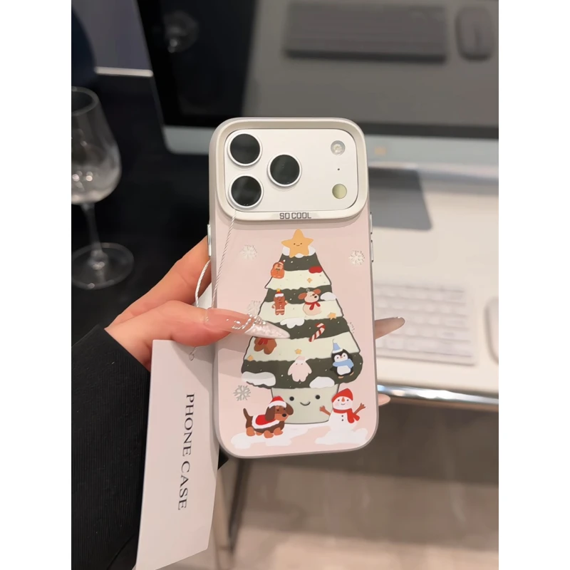 圣诞树动物适用苹果17p手机壳16pm磨砂彩银防摔华为p80荣耀小米17