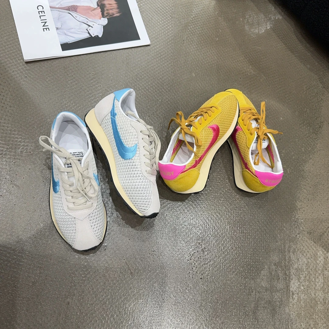 7-2508春夏季新款真皮网面透气系带德训鞋女运动休闲鞋阿甘鞋