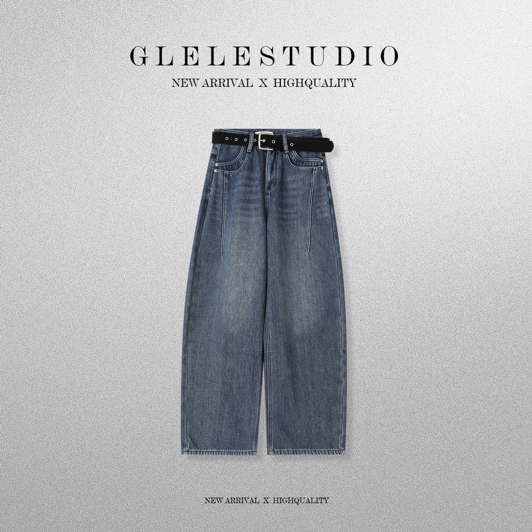 Glele私服「小剪刀牛仔」巨遮胯梨形zui爱显瘦弯刀加绒牛仔
