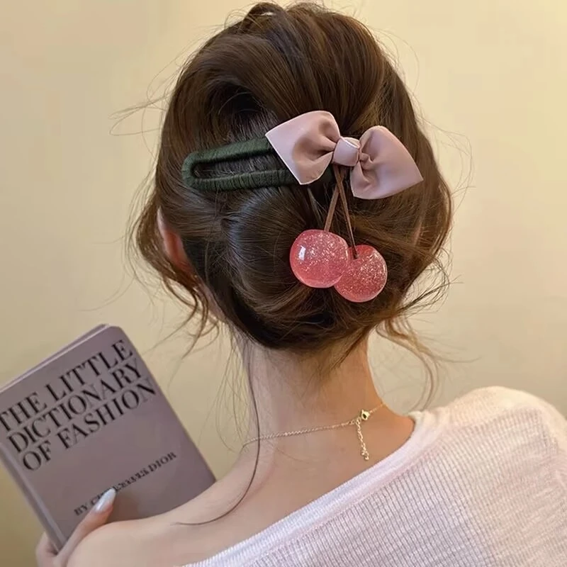 屿她精致樱桃春夏盘发大号鸭嘴夹子头饰2025新款发夹气质抓夹优雅