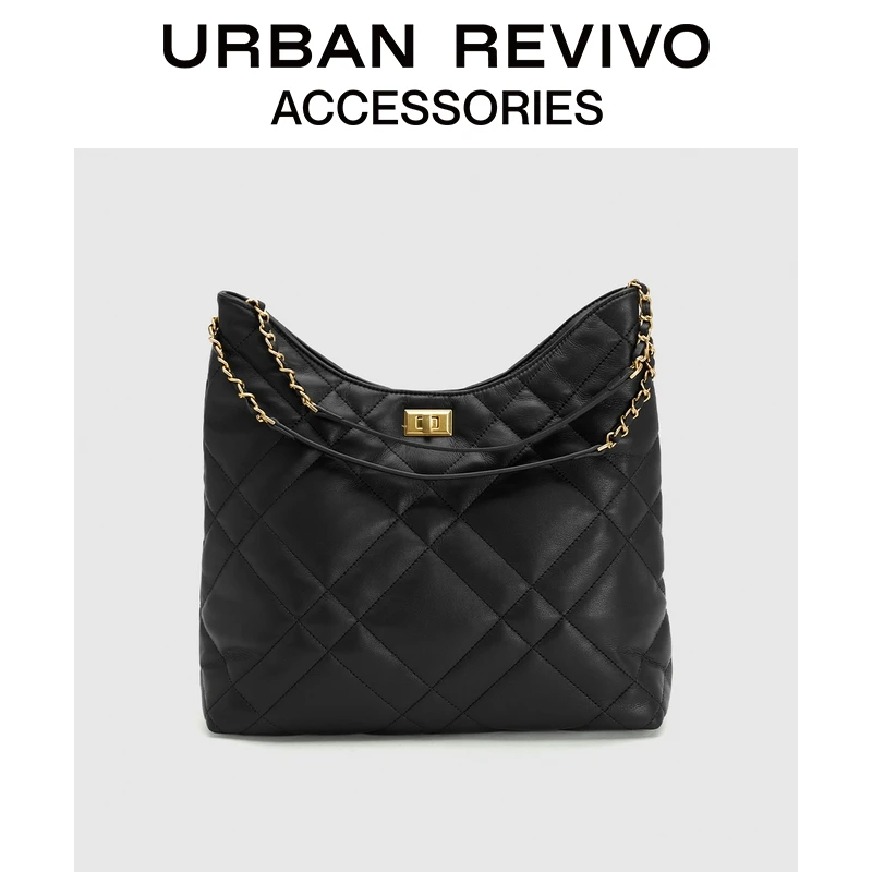 URBAN REVIVO2025秋季新款女士菱格绗缝单肩斜挎包UAWB50188