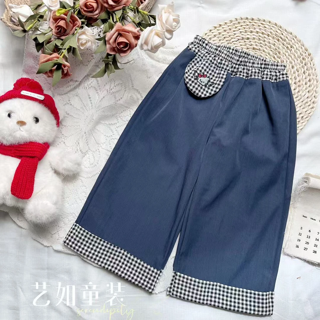 番茄家*【经典百搭】秋季上新直筒高腰格子拼接休闲裤D-H80