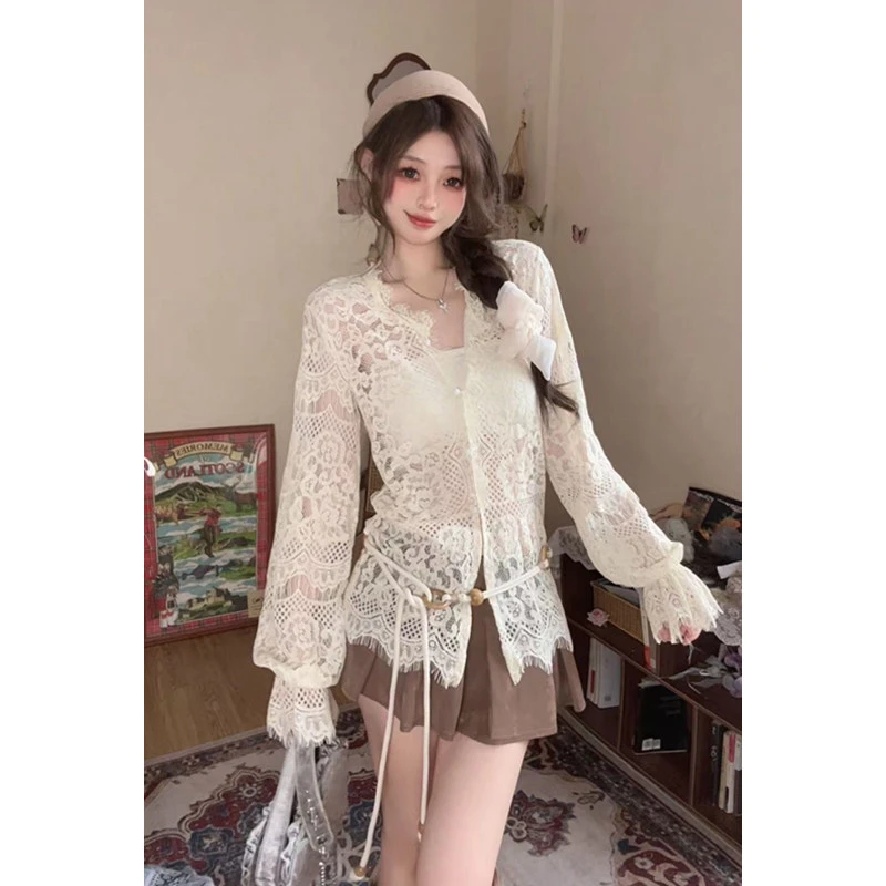 蕾丝长袖T内搭打底百搭款女秋冬款 设计感镂空法式显瘦 流光风