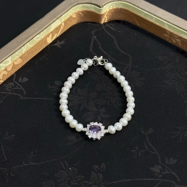 【廊桥遗梦】天然淡水珍珠白珍珠近圆强光手链项链L812