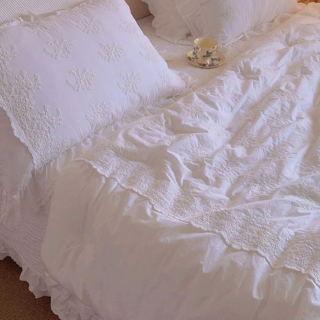 棉白色卡尔斯春秋床盖四件套被200×230床盖240×260