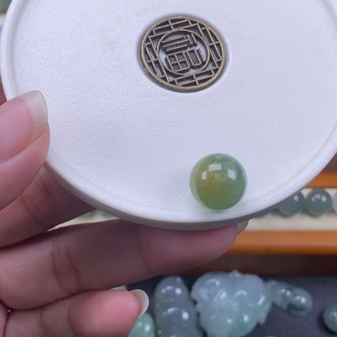 翡翠散珠天然缅甸翡翠a货圆珠黄绿卡11.6