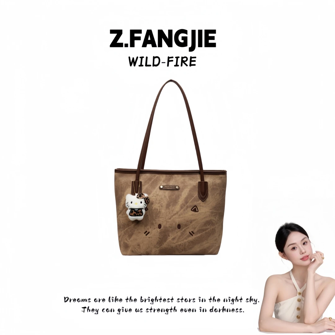 双根复古风单肩托特包休闲拉链韩版单肩包耐磨