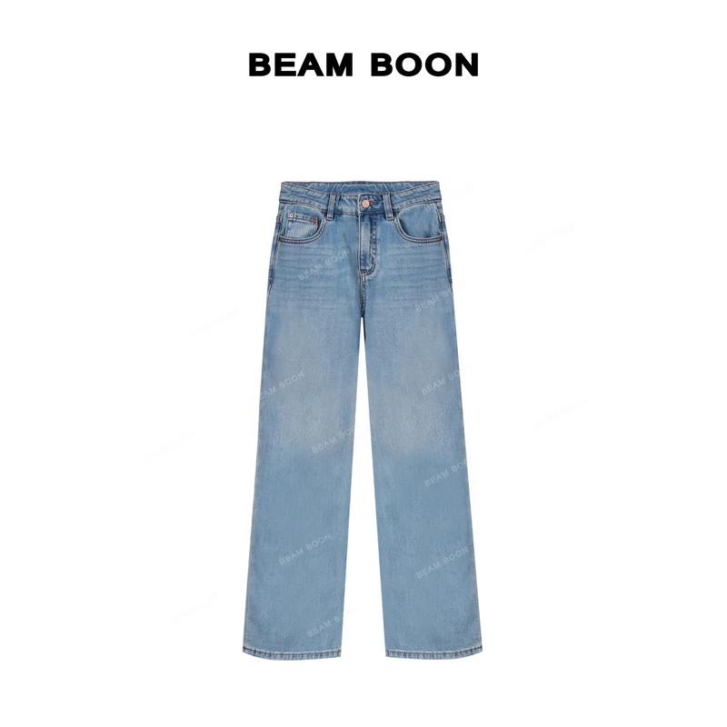 Beam Boon|【T台腿精裤】进口重磅水洗晴空蓝显瘦窄版阔腿牛仔裤