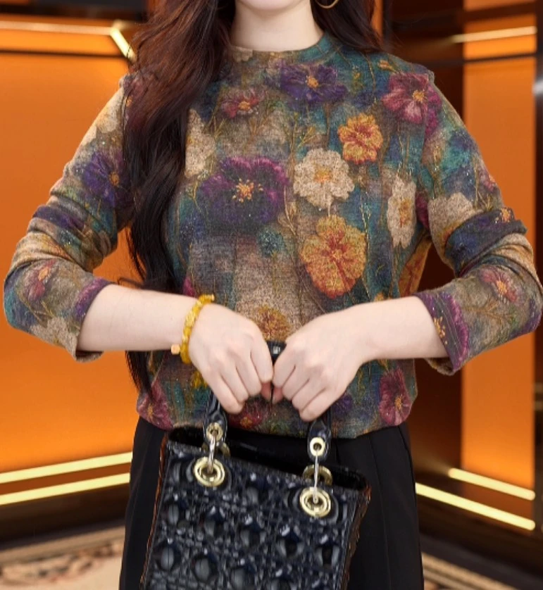 2025新版长袖常规款保暖印花T恤秋冬打底衫