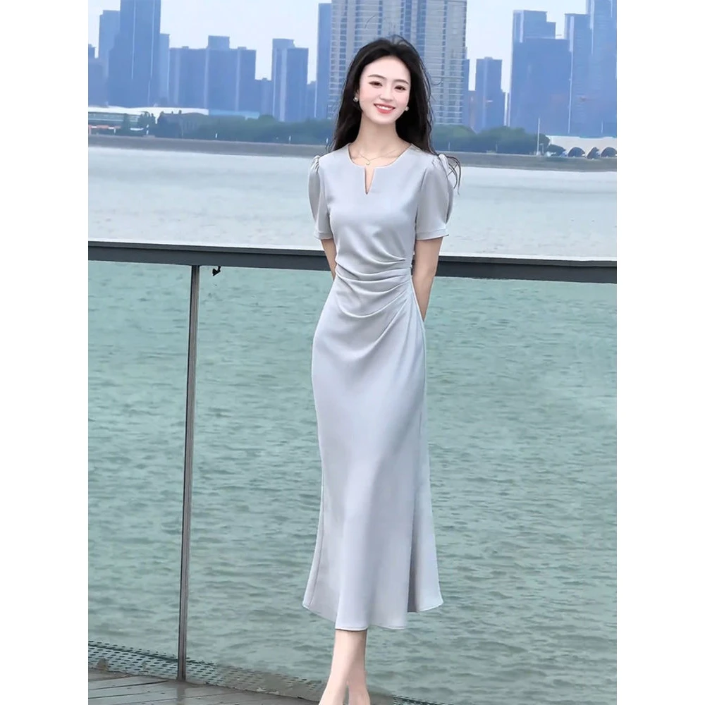 2025夏季新款法式连衣裙女收腰显瘦端庄妈妈裙2025新款小众女装