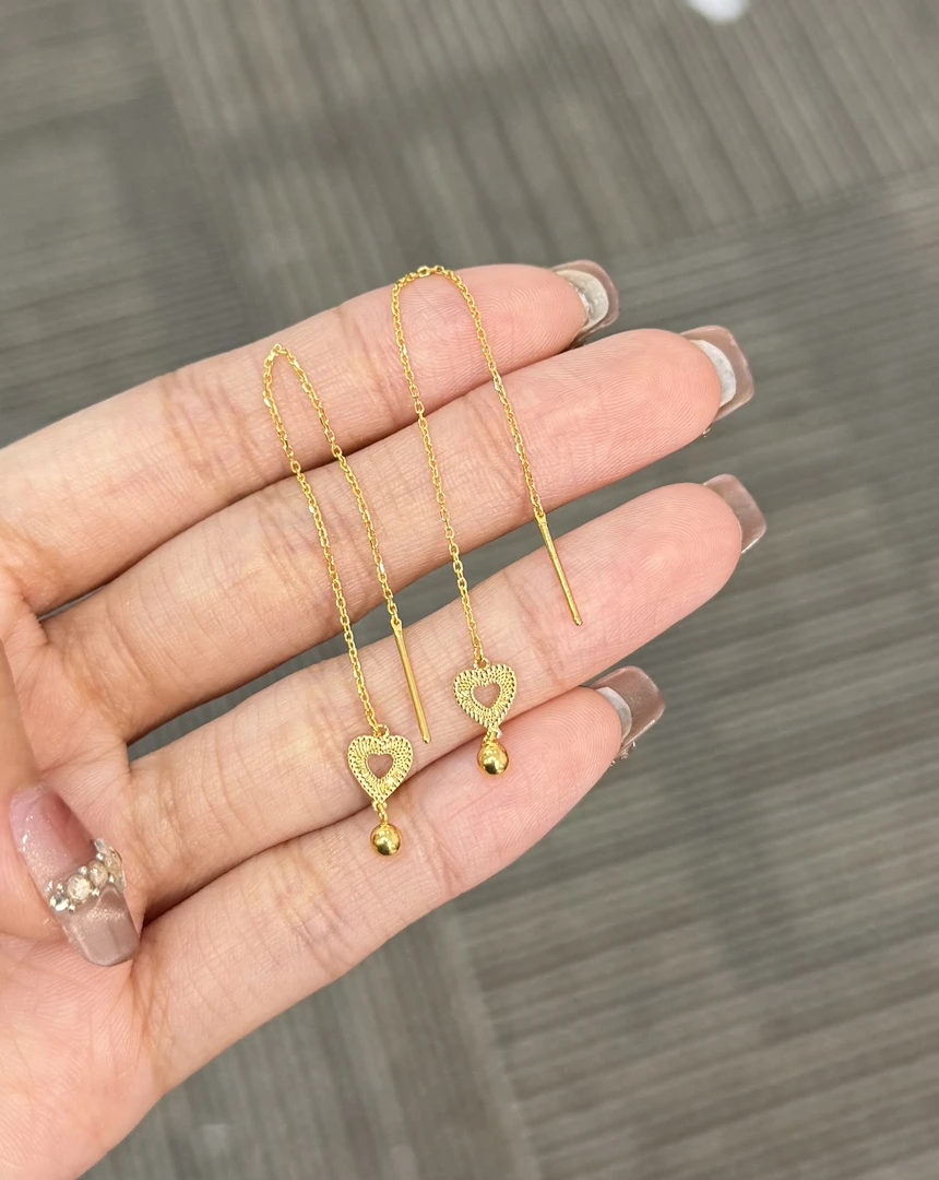 足金999 小爱心提溜耳线