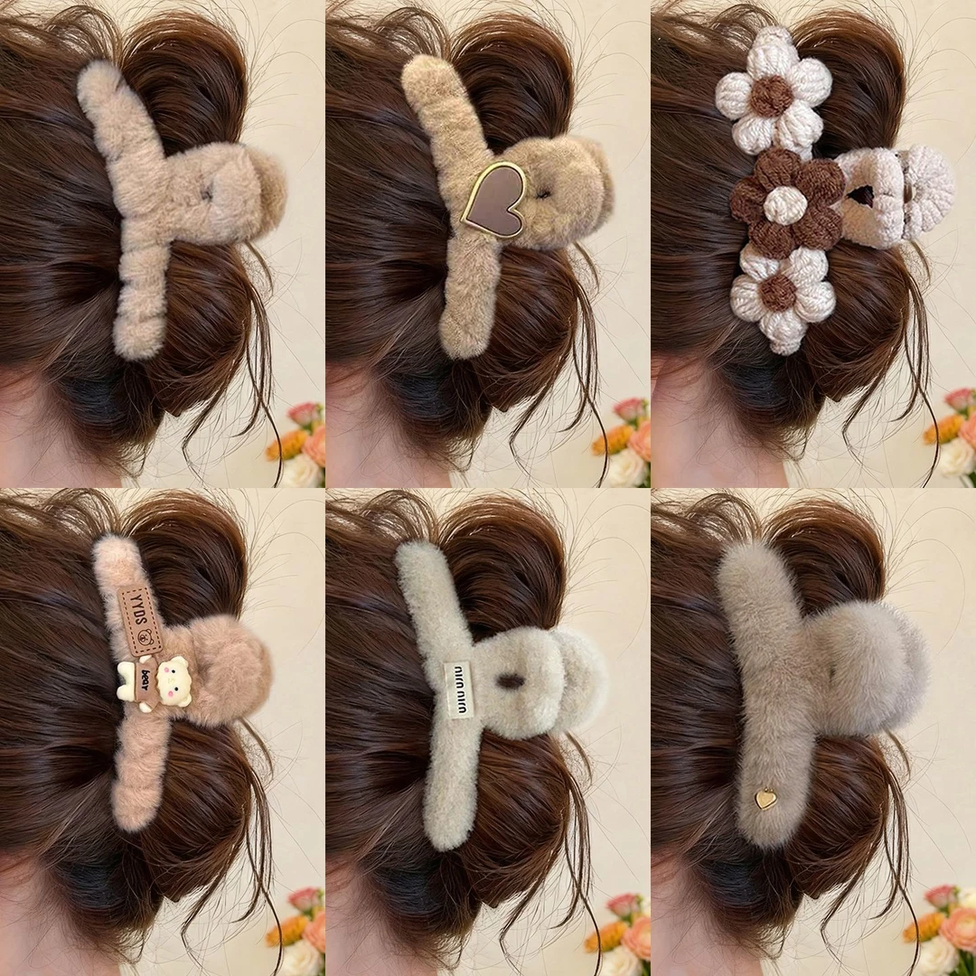 毛绒抓夹女秋冬高级感2025新款发夹后脑勺盘发鲨鱼夹大号夹子头饰