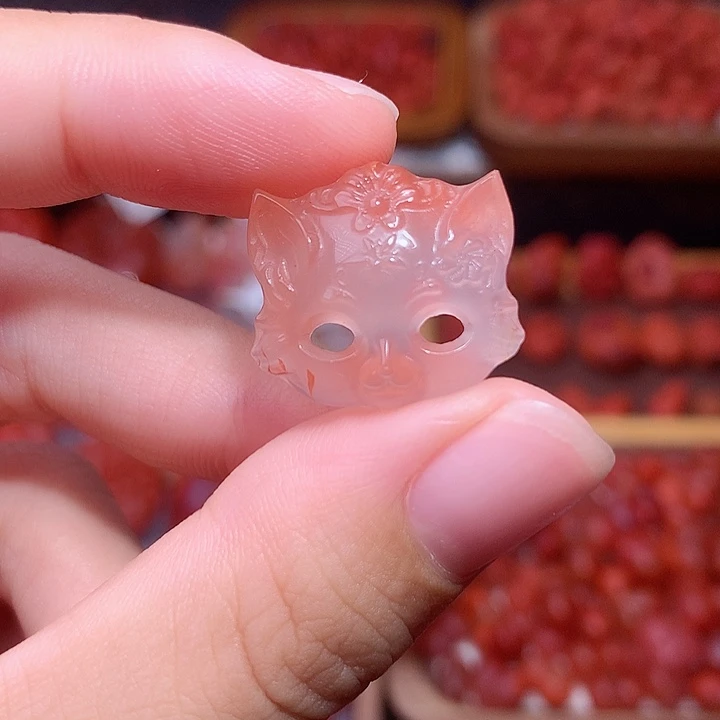 南红玛瑙未镶嵌南红小喵面具
