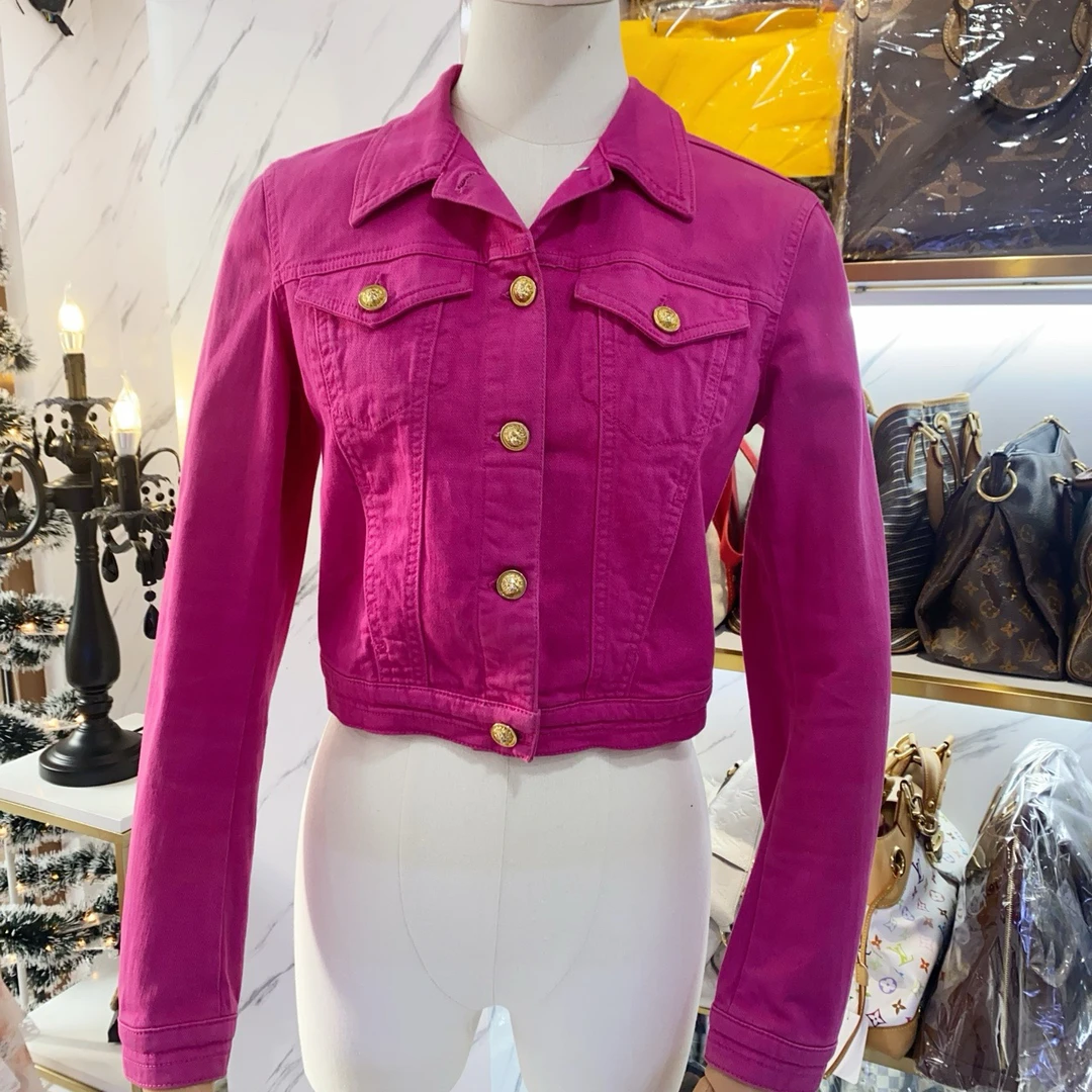 95新 VERSACE/范思哲 粉色牛仔短款外套