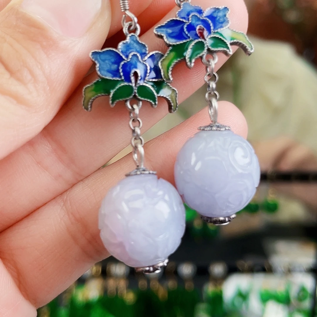 翡翠银S925镶嵌耳饰