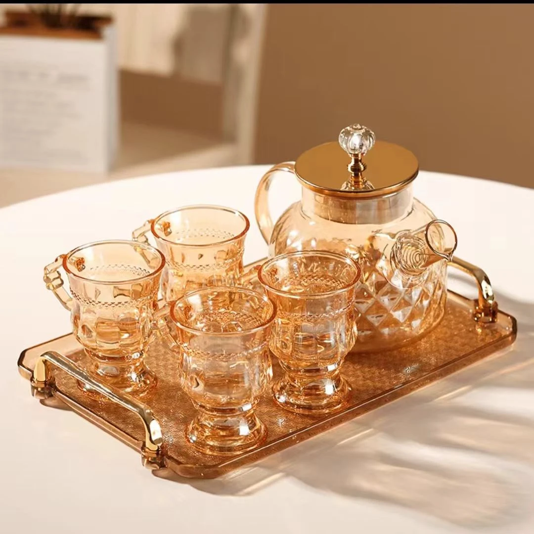 琥珀欧式轻奢高档水具套装家用煮茶套装一壶四杯送托盘