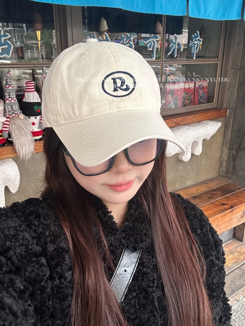 困困鱼头 圆圈 R 字母刺绣软顶棒球帽简约百搭显脸小男女同款帽子