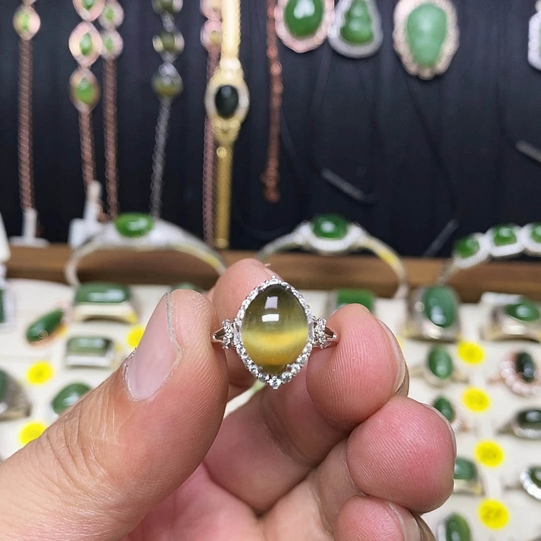 银S925镶嵌戒指和田玉（碧玉）