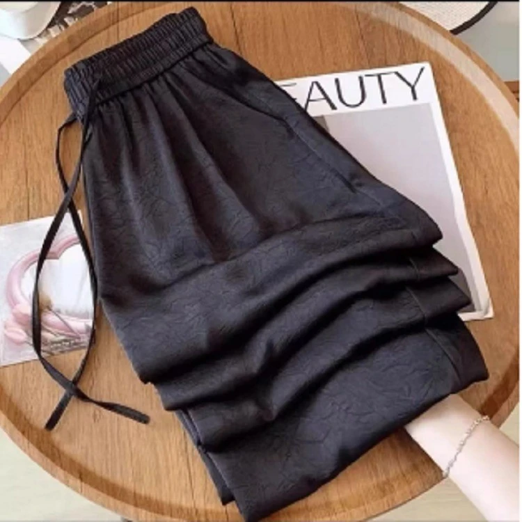 2025新款夏季薄款窄版阔腿裤提花直筒裤国风休闲裤中式冰丝裤子女