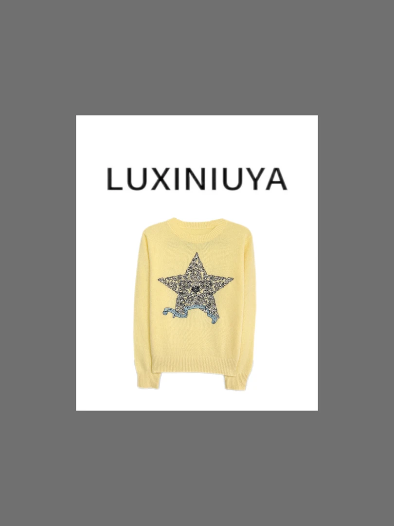 【LUXINIUYA】幸运符号 100羊毛时尚五角星长袖针织毛衫#QDS353