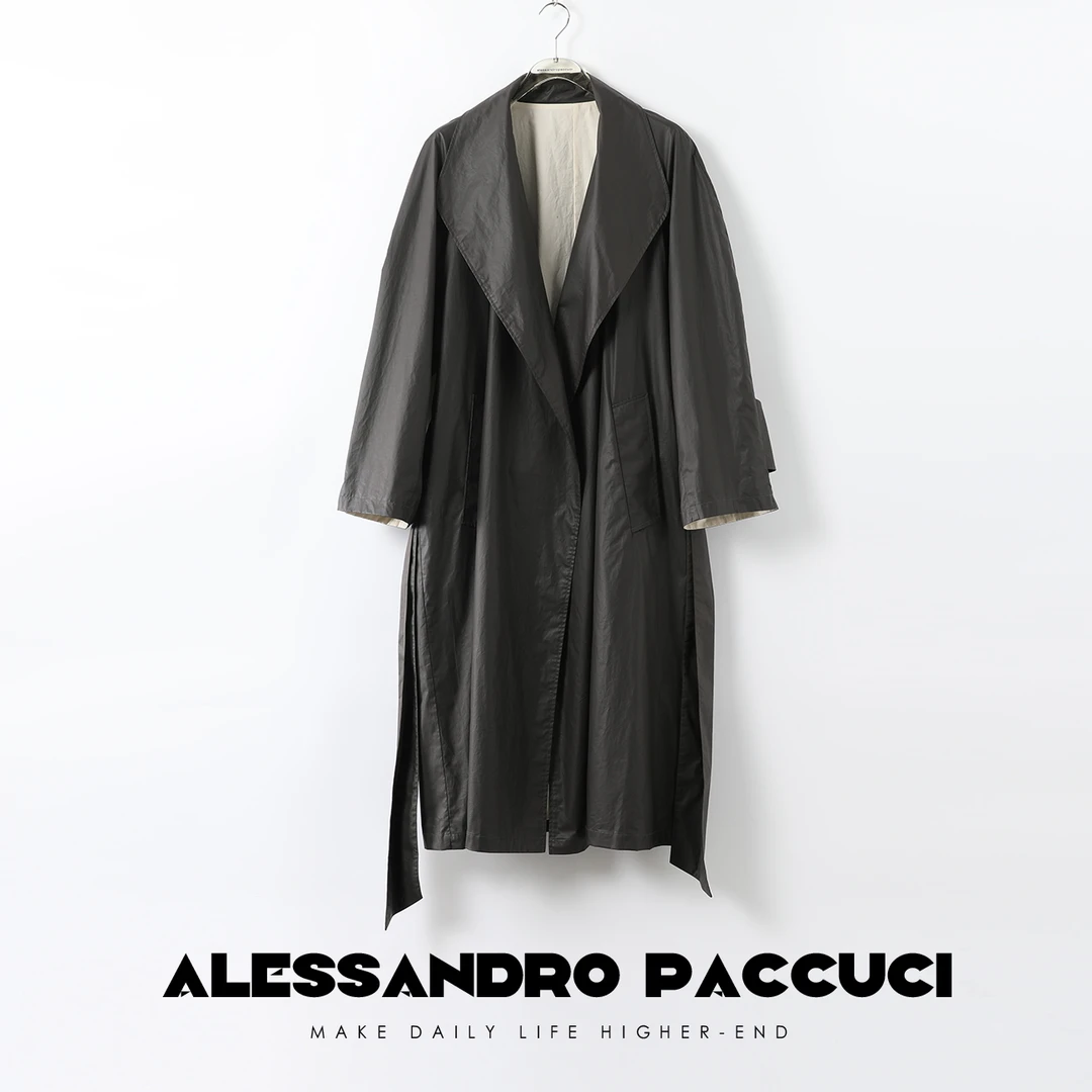 AP洛哥25735X【自成焦点】天丝翻领高阶感宽松长款风衣外套2024秋