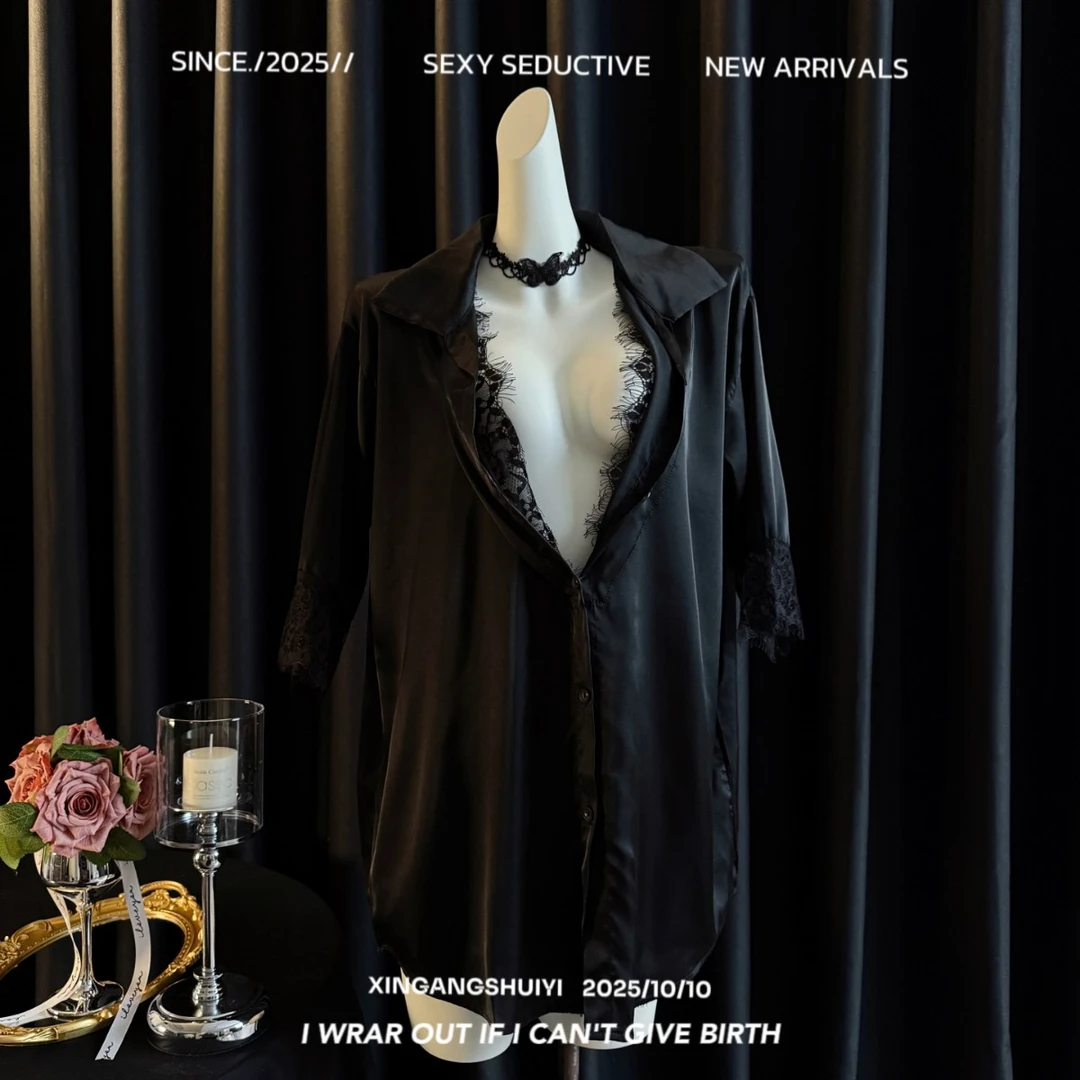 冰丝睡衣女夏季半袖短裤凉感纯欲风春秋天薄款性感黑色家居服套装