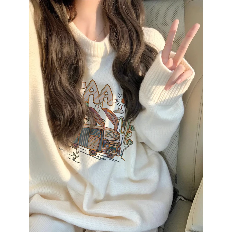 高级感日系套头毛衣女款秋冬季软糯宽松外套慵懒风设计感针织上衣