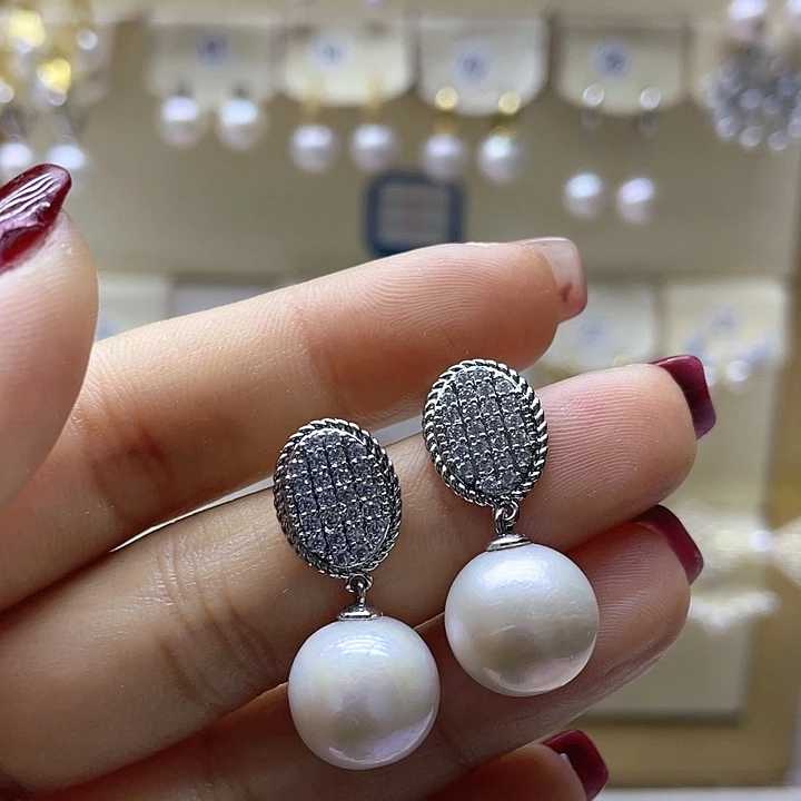 淡水珍珠耳饰银S925镶嵌