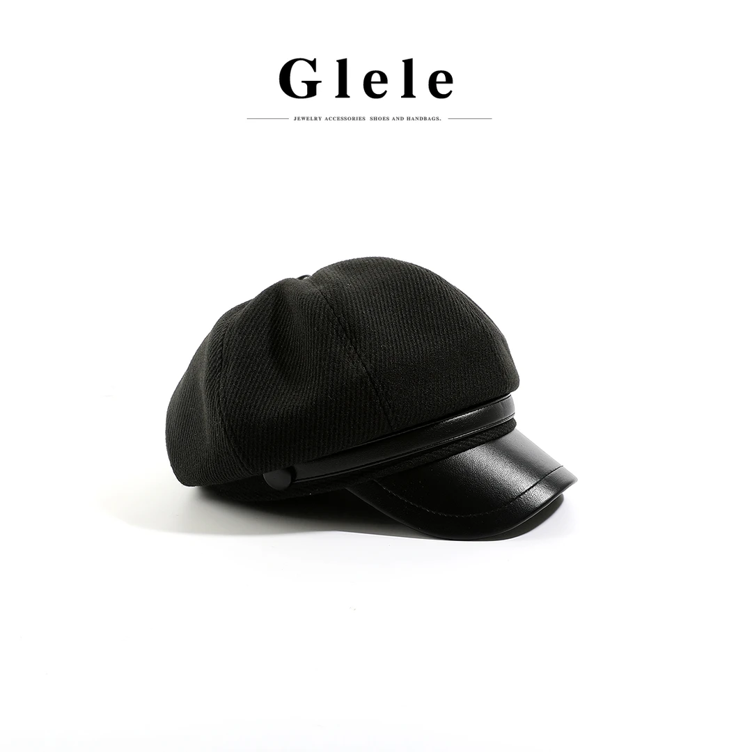 Glele私服「八角皮檐帽」秋冬千金礼帽复古休闲英伦风贝雷帽