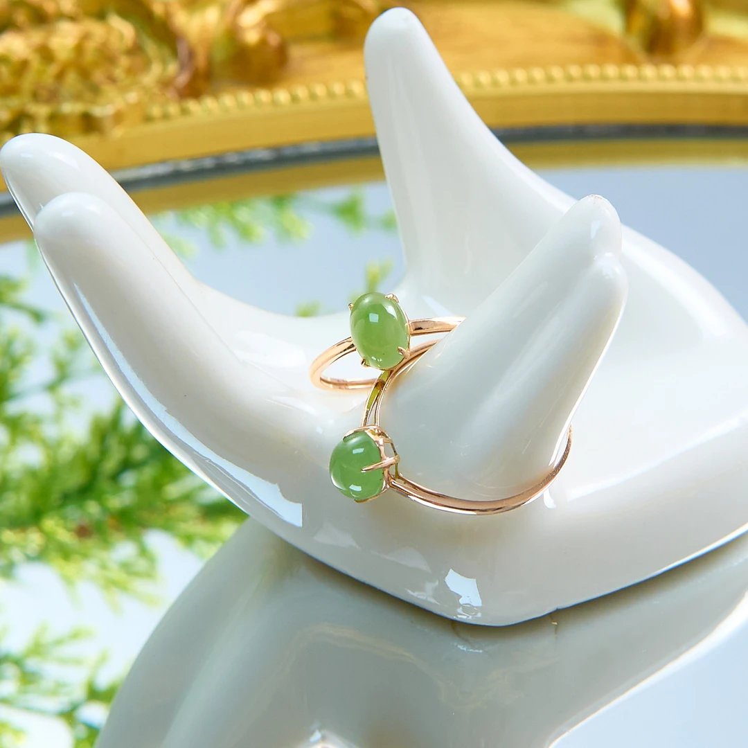 菲菲珠宝好*18K碧玉蛋面约5*7mm戒指-多样性发一