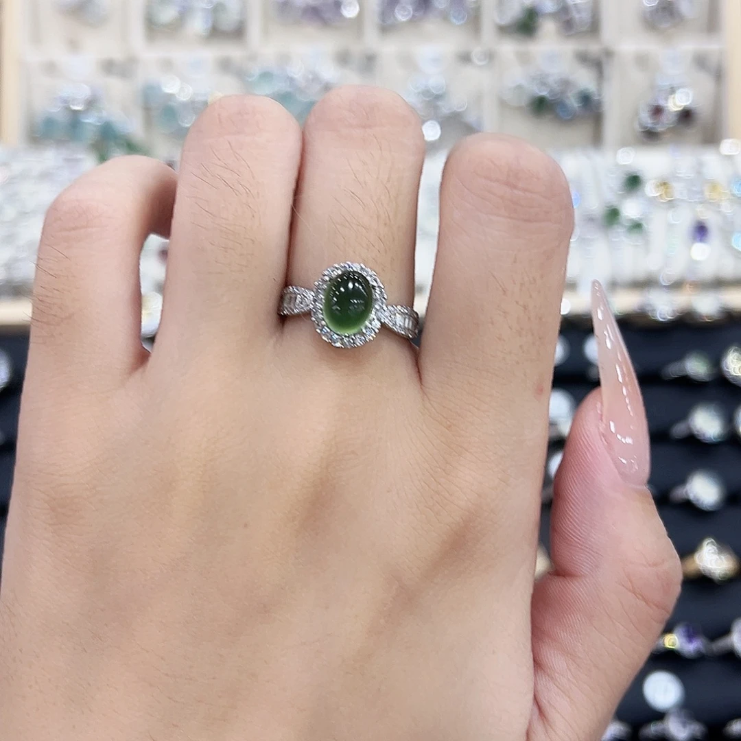 岫玉银S925镶嵌戒指