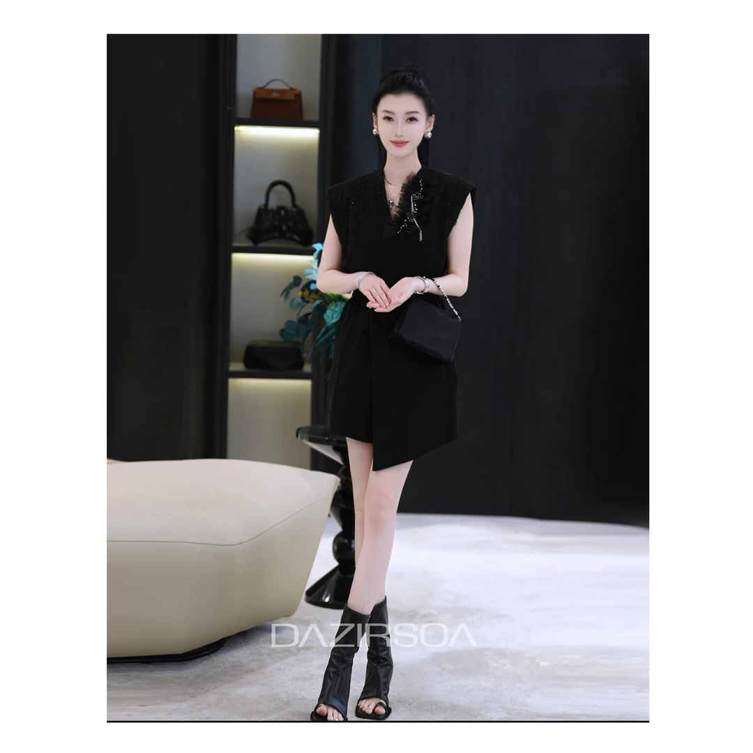 “虚实相映”时尚百搭拼接法绣花朵大牌连体裤 AA079