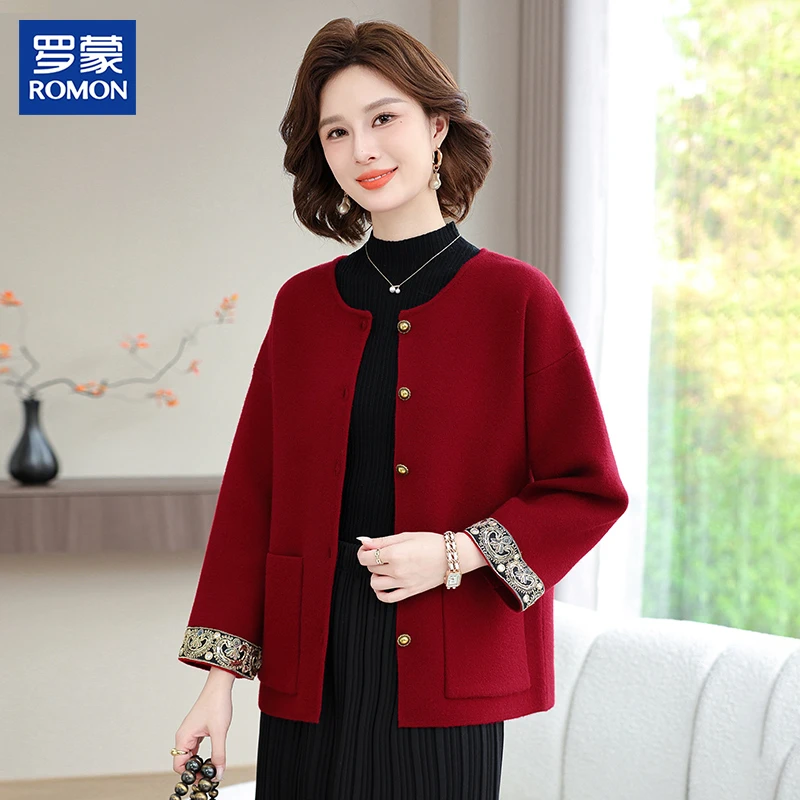 罗蒙小个子妈妈春装外套2025新款中年短款上衣中老年女士针织大衣