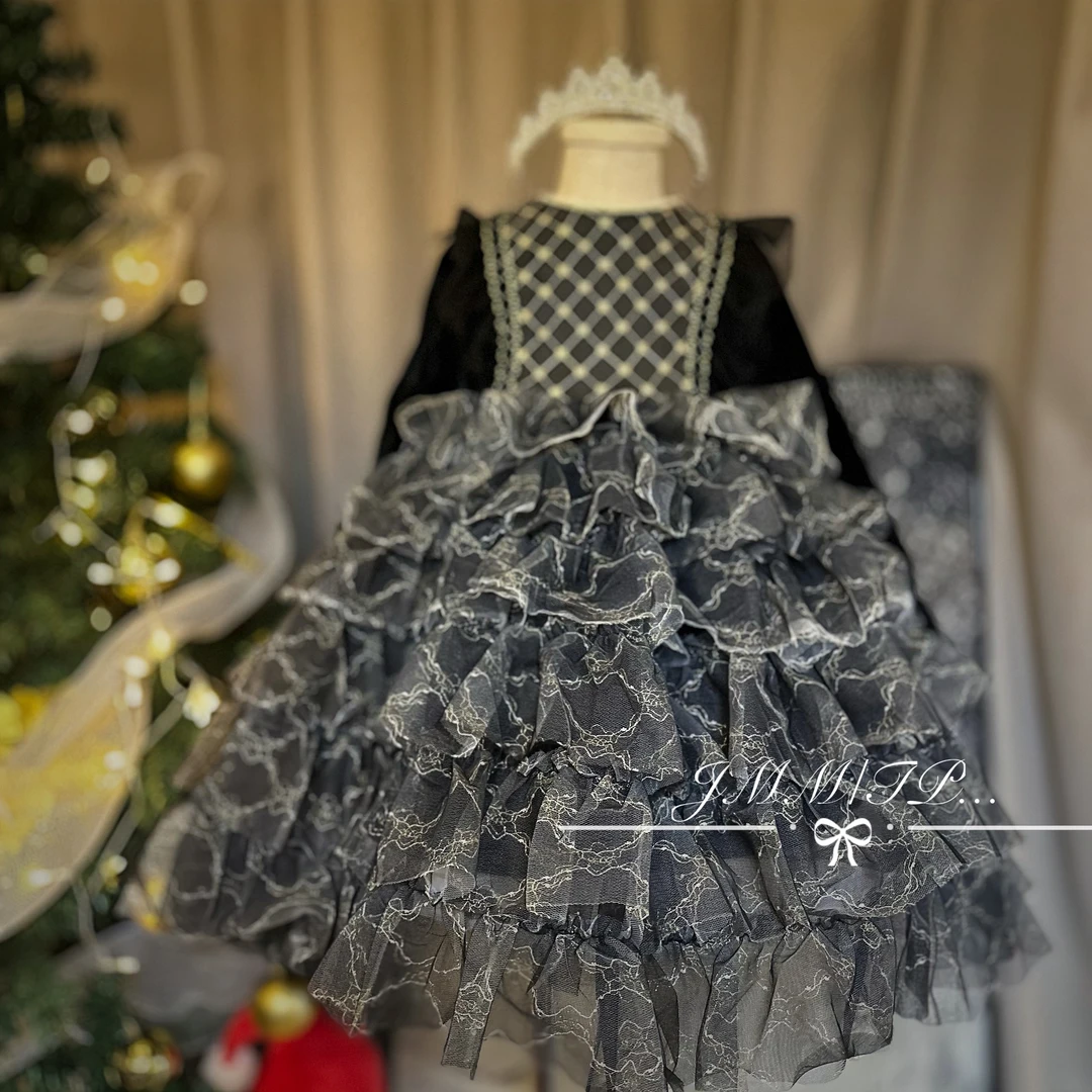 【秋冬款】F015新款秋冬设计黑色钉珠礼服裙