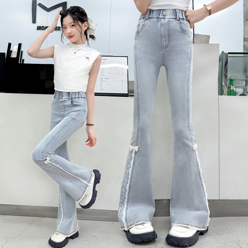 女童喇叭裤夏季薄款大童微喇牛仔裤洋气时髦夏天修身夏装儿童裤子