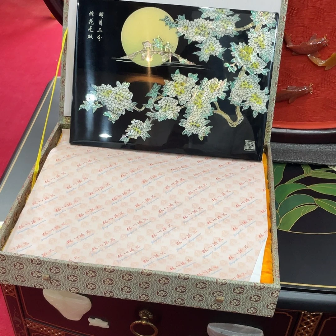 最***e扬州漆器 琼花无双无边30台屏