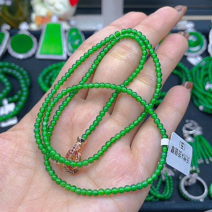 翡翠未镶嵌颈饰翡翠阳绿项链3