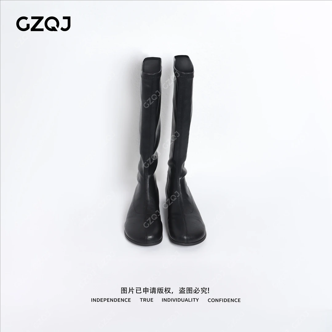 老琴私服 英伦风显瘦平底靴子女长筒靴冬季新款百搭骑士靴 51031