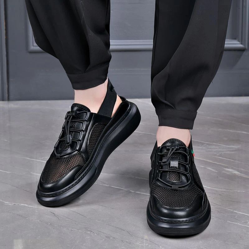 路易圣戈希男士凉鞋夏季新款增高厚底镂空透气懒人洞洞鞋包头凉鞋