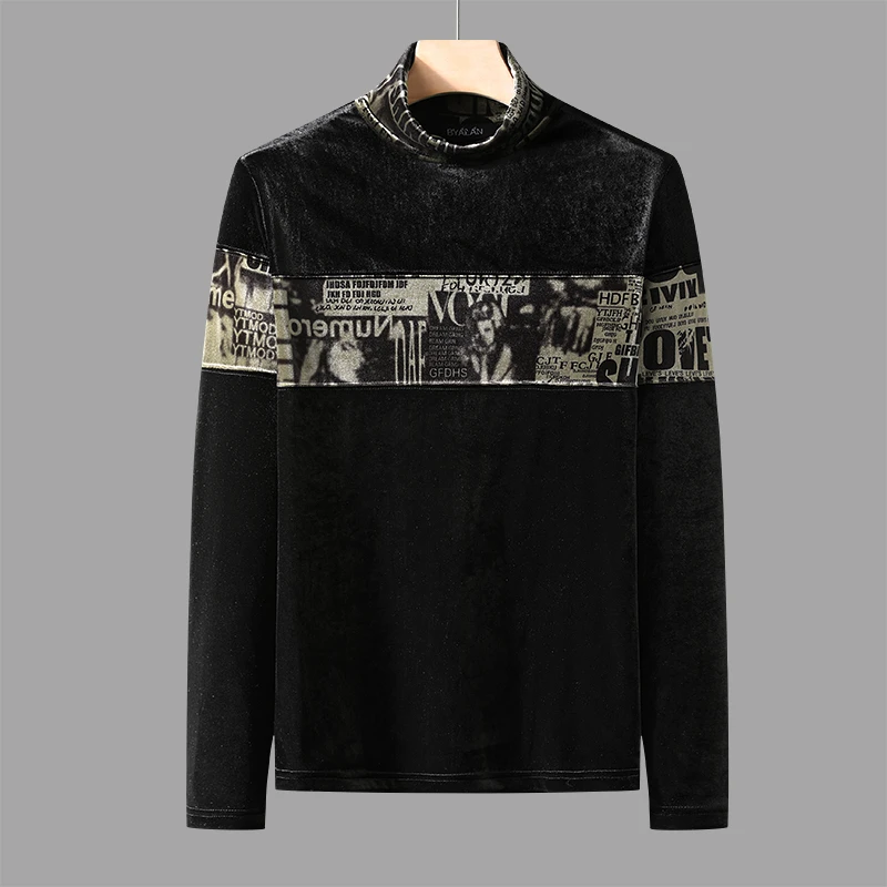 卡因耶查高领t恤男士秋冬加厚双面绒打底衫圆领潮流百搭时尚长袖