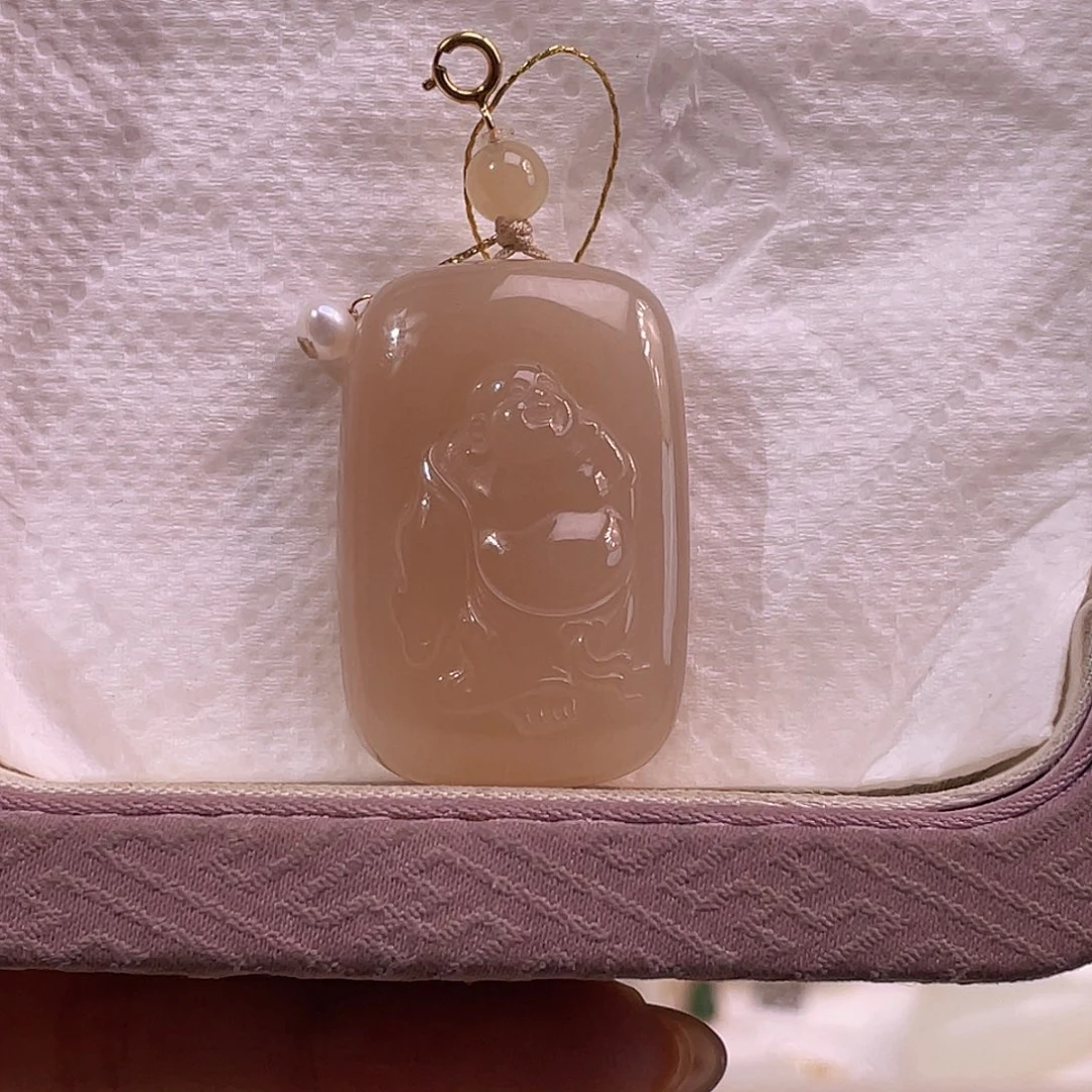 吊坠(不含链)18K金镶嵌和田玉藕粉浓红藕佛牌